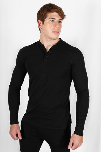 Vital Long Sleeve Henley - Black - jargonlifestyle.com